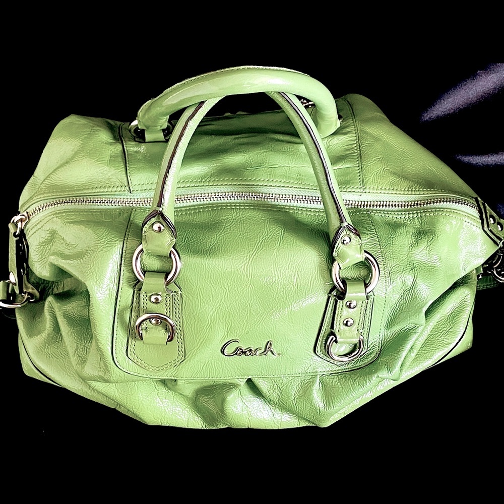 Bright, mint green Coach purse